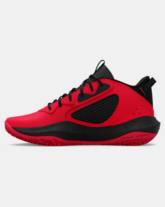 Grade School UA Lockdown 6 Basketball Shoes in Red image number 1